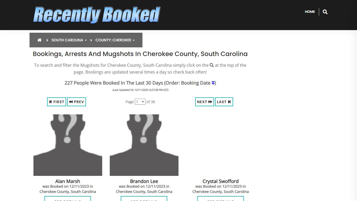 Bookings, Arrests and Mugshots in Cherokee County, South Carolina